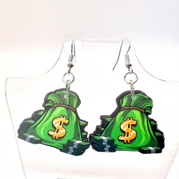 Money Bags Earrings - Cash Earrings - Dollar Earrings - Boss Babe Accessories - Picture 1 of 10